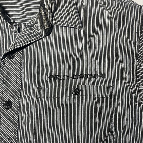 Harley Davidson Mens Shirt Striped Embroidered Spell Out Long Sleeve L Button Up - Picture 2 of 6